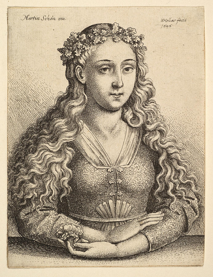 Woman with a Wreath of Oak Leaves Drawing by Wenceslaus Hollar