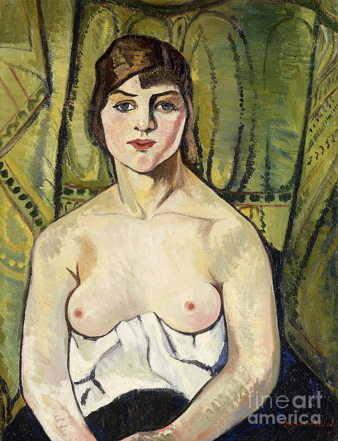 Woman with Bare Breasts, Self Portrait Painting by Suzanne Valadon