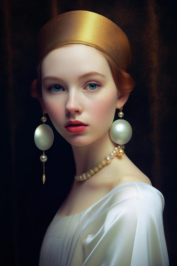 Woman with big pearl earring 01 Digital Art by Matthias Hauser