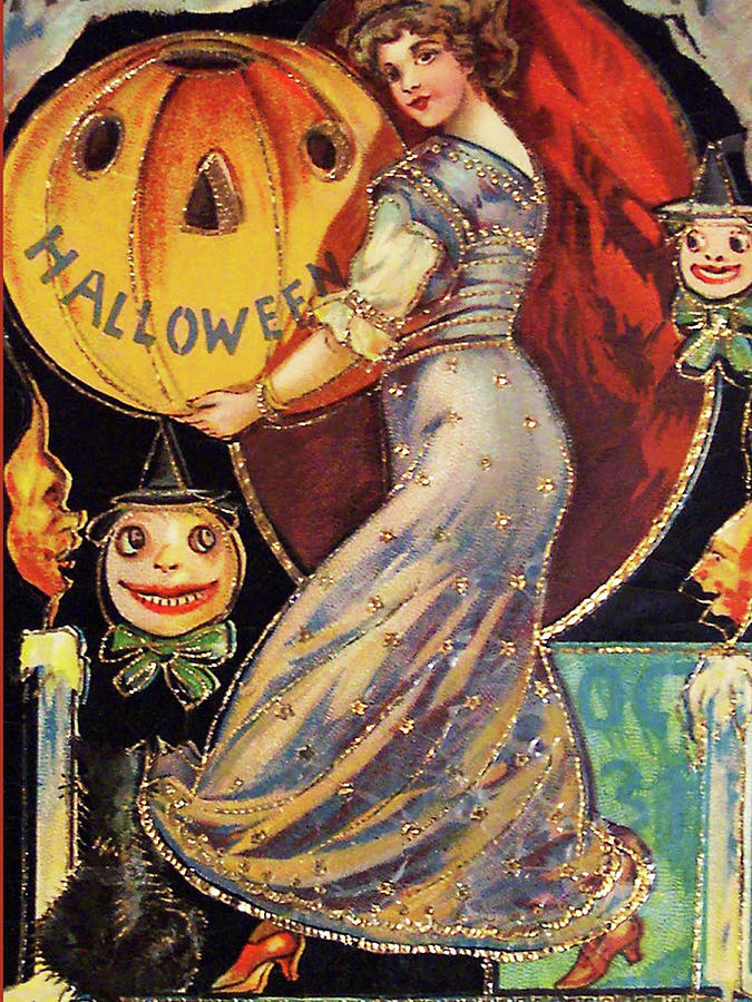 Woman with Big Smiling Pumpkin Digital Art by Long Shot