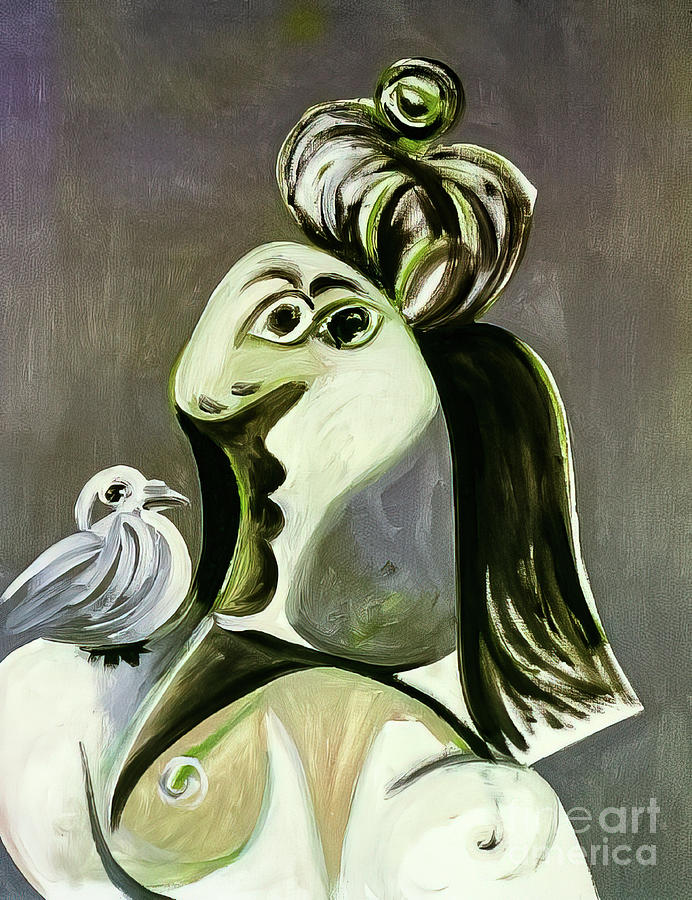 Woman With Bird by Pablo Picasso 1970 Painting by Pablo Picasso