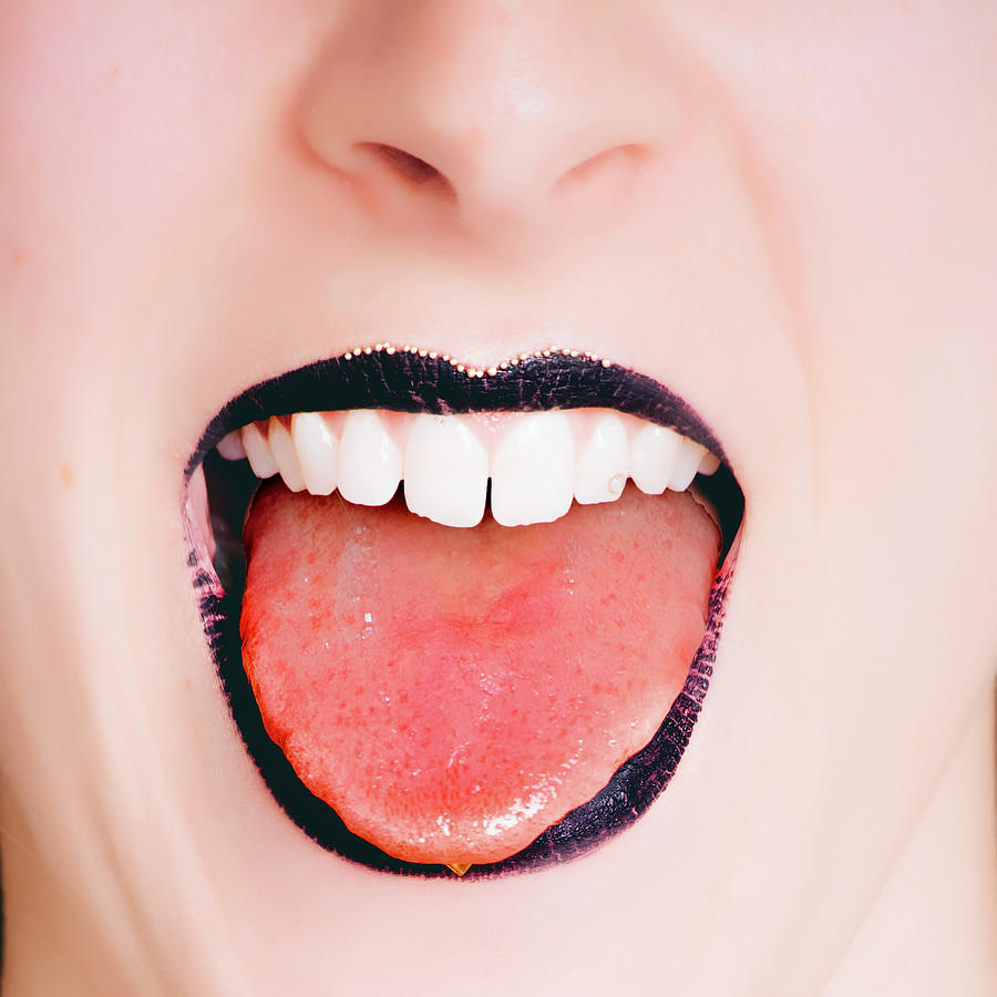 woman- with black lipstick Face Maskand tongue-out for face mask Photograph  by CestFou Herve - Pixels