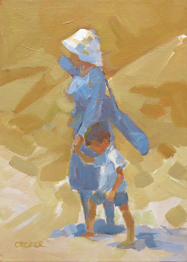 Woman With Boy Walking On Beach Painting by Kevin Crozier - Fine Art ...