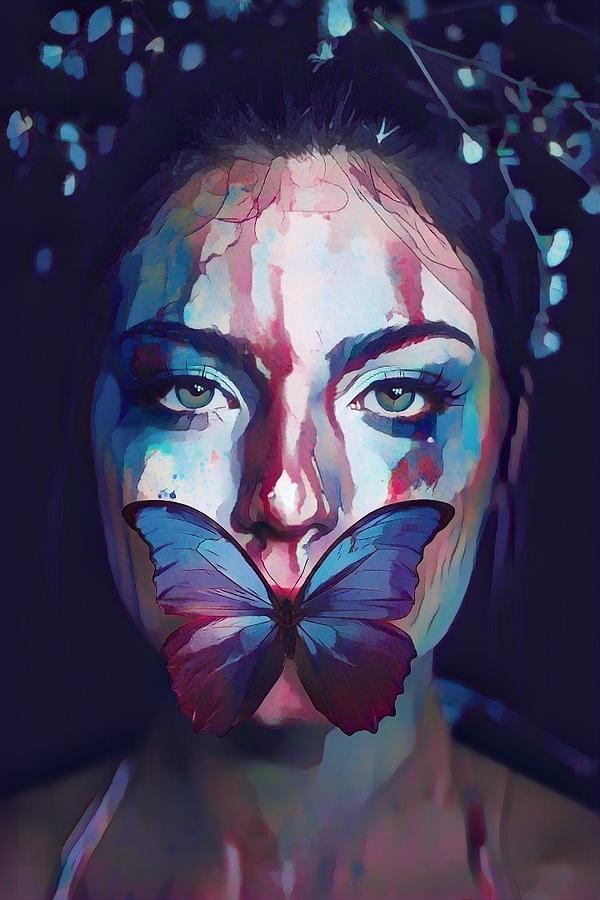 Butterfly Digital Art - Woman with Butterfly by Kobra Kryptic