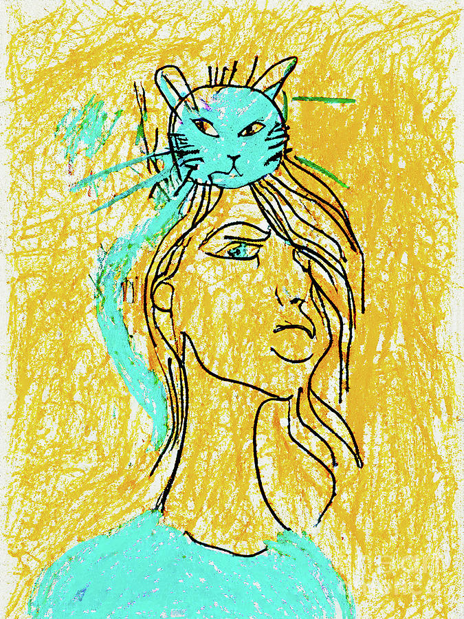 Woman With Cat Mixed Media by Bill Owen