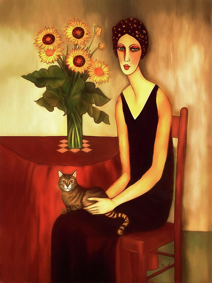 Woman with Cat Digital Art by Shanina Conway
