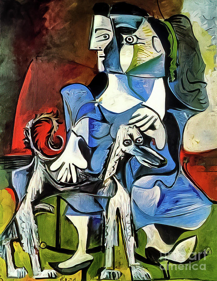 Woman With Dog by Pablo Picasso 1962 Painting by Pablo Picasso