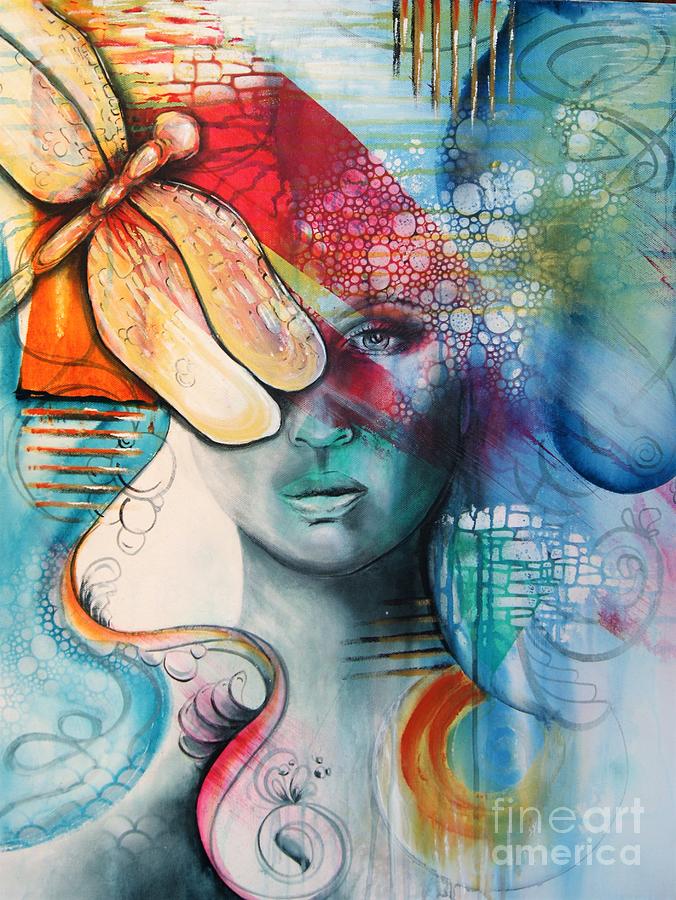 Woman with Dragonfly Painting by Reina Cottier