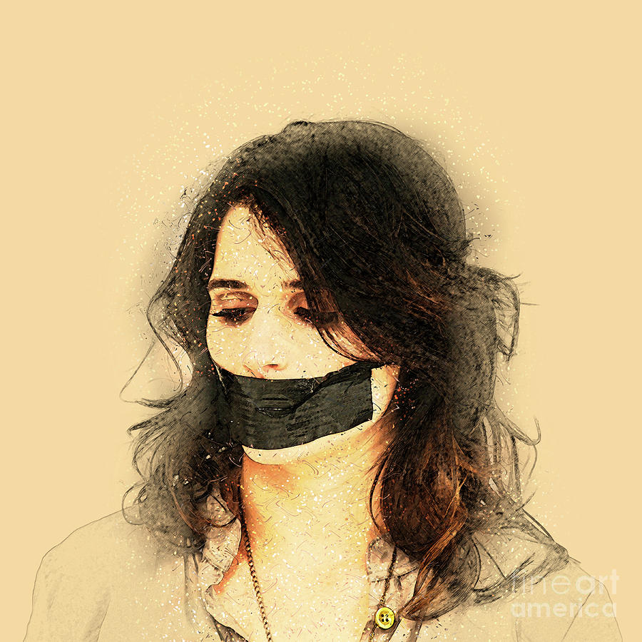 Gagged Digital Art - Woman With Duct Taped Mouth L4  by Humorous Quotes