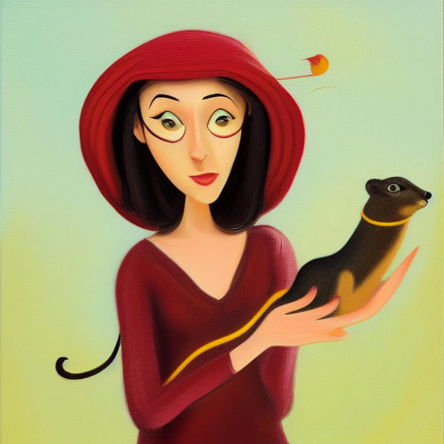 Woman with Ferret Digital Art by Caterina Christakos
