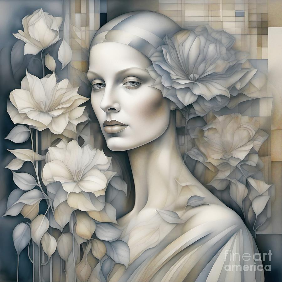 Woman With Flowers Portrait - 02455 Digital Art by Philip Preston