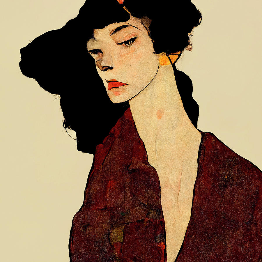 Portrait Digital Art - Woman With Golden Earring by Susanne Spiel