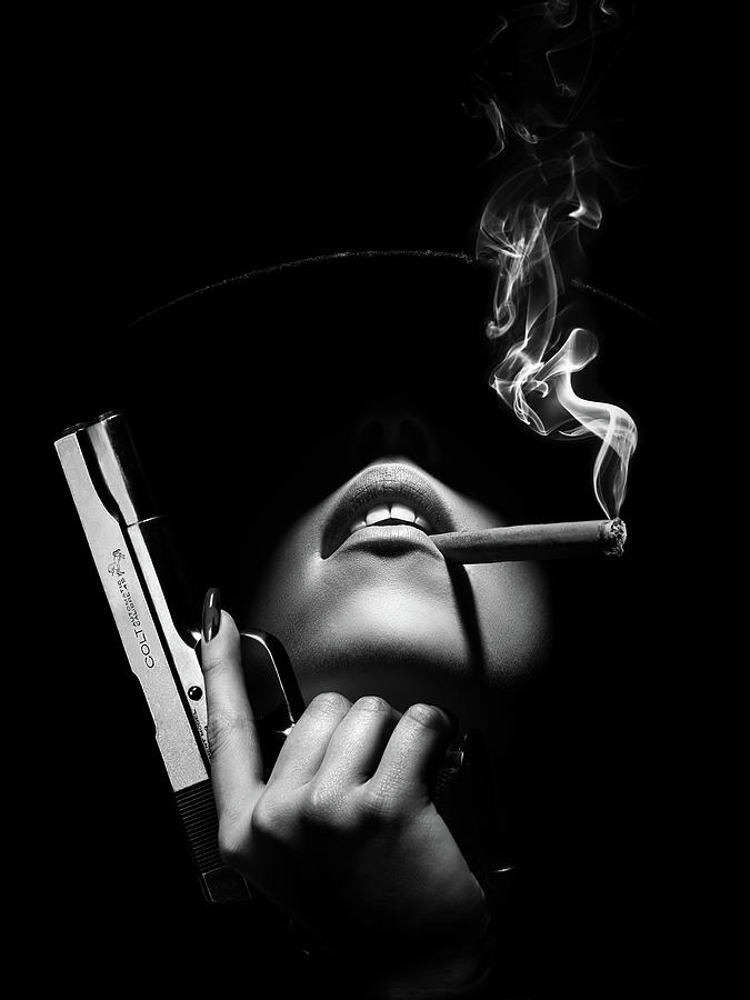 Portrait Photograph - Woman with handgun by Johan Swanepoel