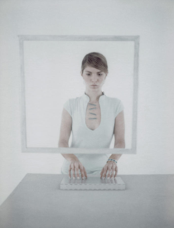 Woman with hands on keyboard Photograph by Matthieu Spohn