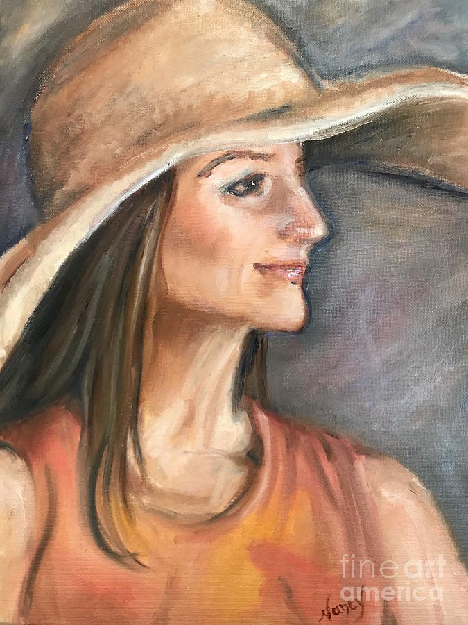 Woman With Hat Painting by Nancy Anton