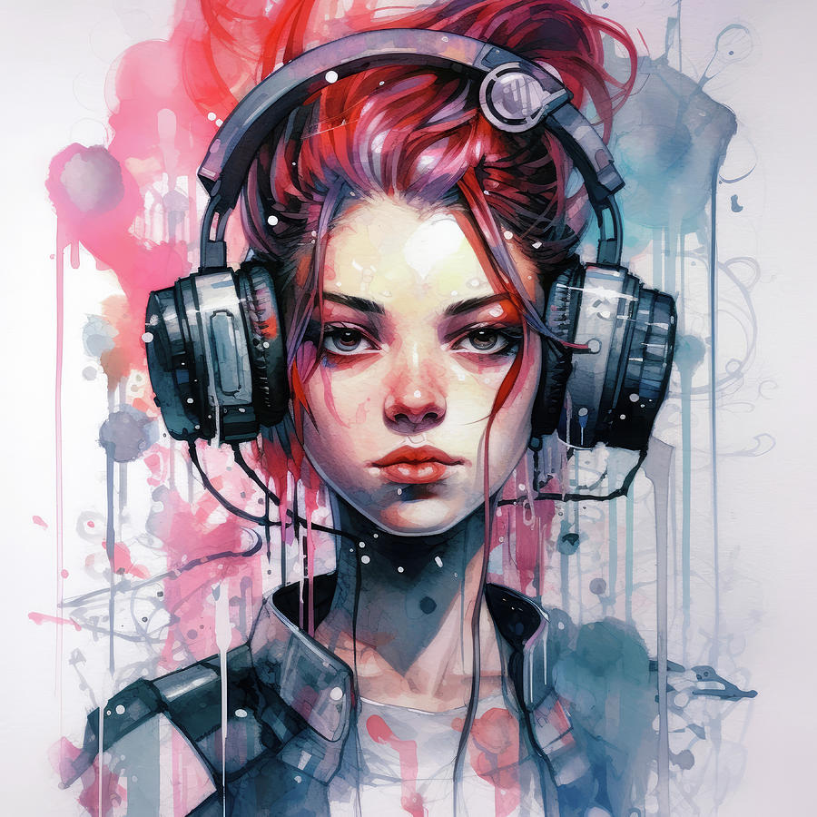 Woman with Headphones 01 Digital Art by Matthias Hauser