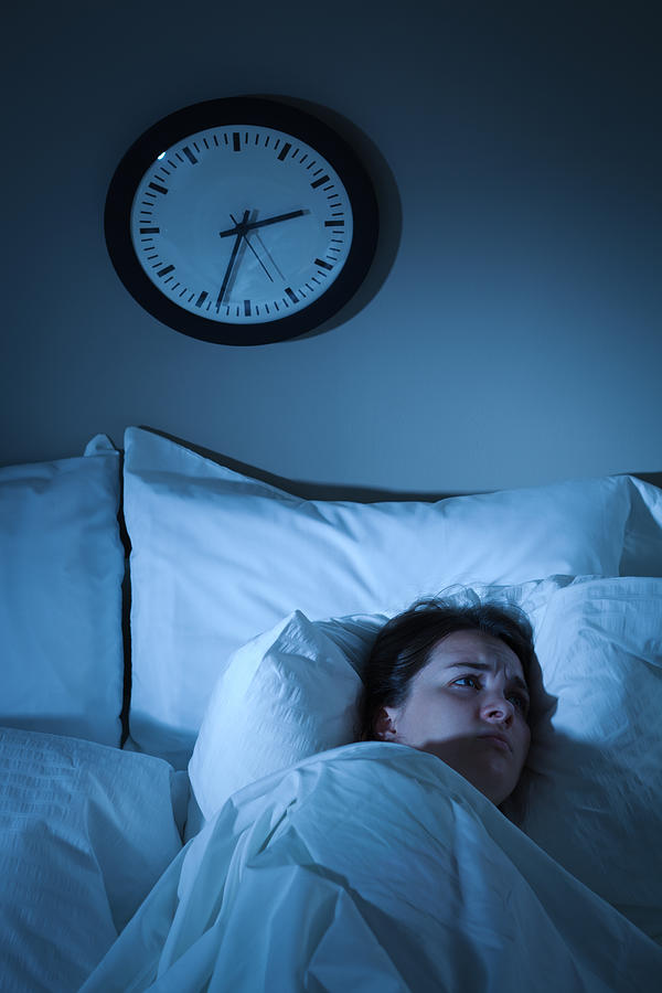 Woman with Insomnia Sleeping Problems, Waking Up Stressed in Bed Photograph by YinYang