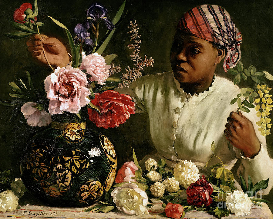 Woman with Peonies Painting by Frederic Bazille