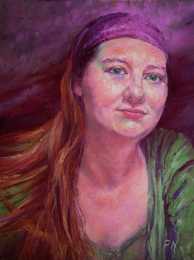 Portrait Painting - Woman with Purple Bandana by Paula Noblitt