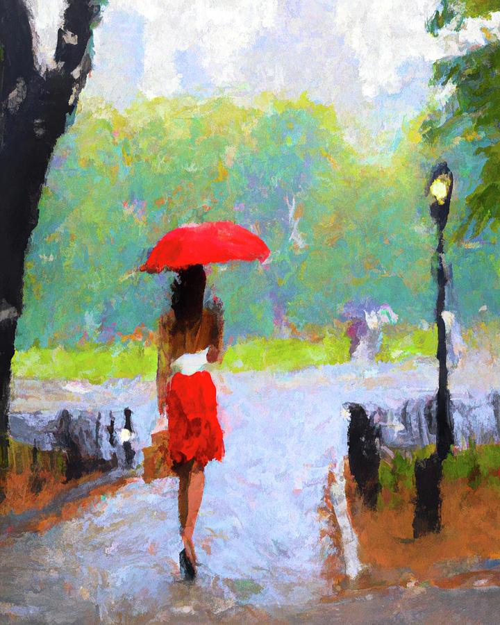 Woman with Red Umbrella Digital Art by Alison Frank