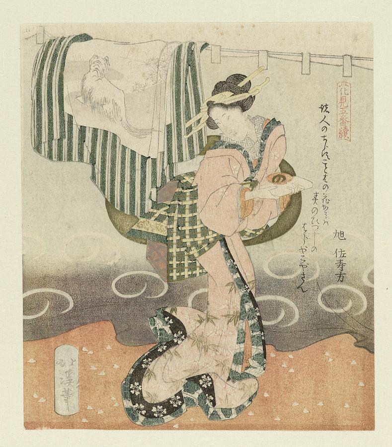 Woman with sake cup Totoya Hokkei 1823 Painting by Artistic Rifki