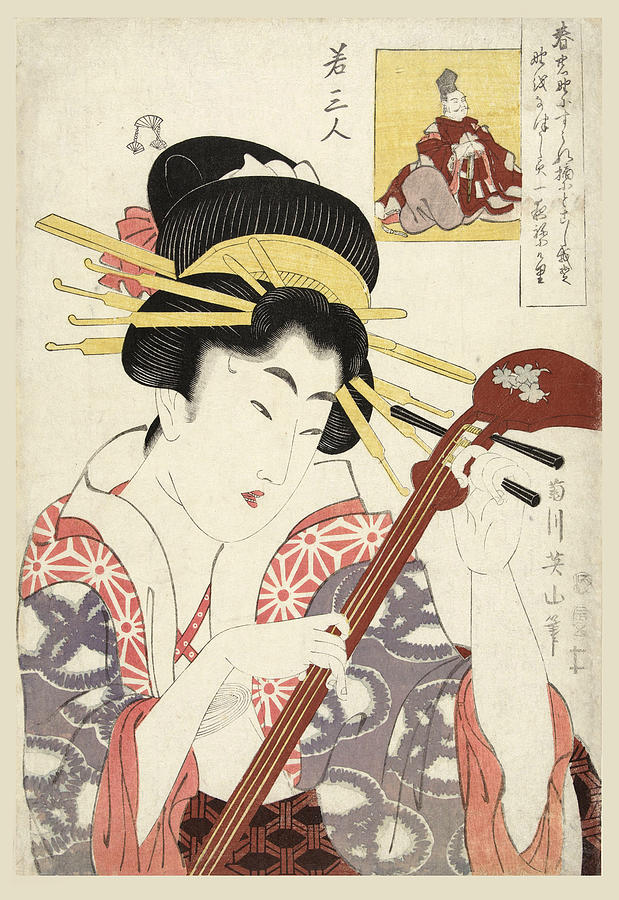 Woman with shamisen Drawing by Kikugawa Eizan