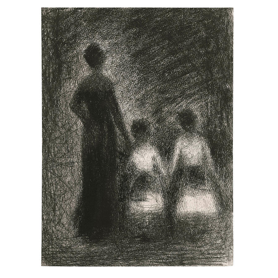 Woman with two Girls Drawing by Georges Seurat
