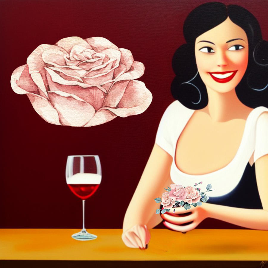 Woman with Wine Digital Art by Caterina Christakos