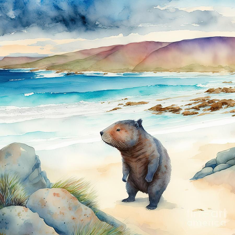 Wildlife Painting - Wombat At Beach by N Akkash