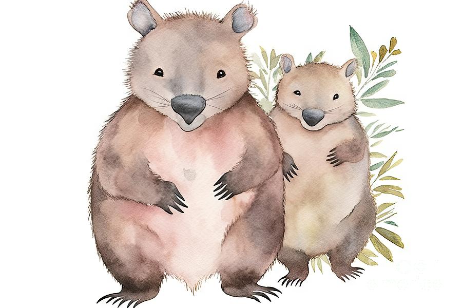 Wildlife Painting - wombat Australian animals watercolor Hand-painted illustration Isolated Australia Clipart by N Akkash