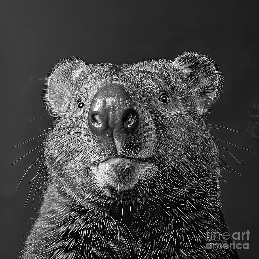 Wombat Face BW Digital Art by Elisabeth Lucas - Fine Art America