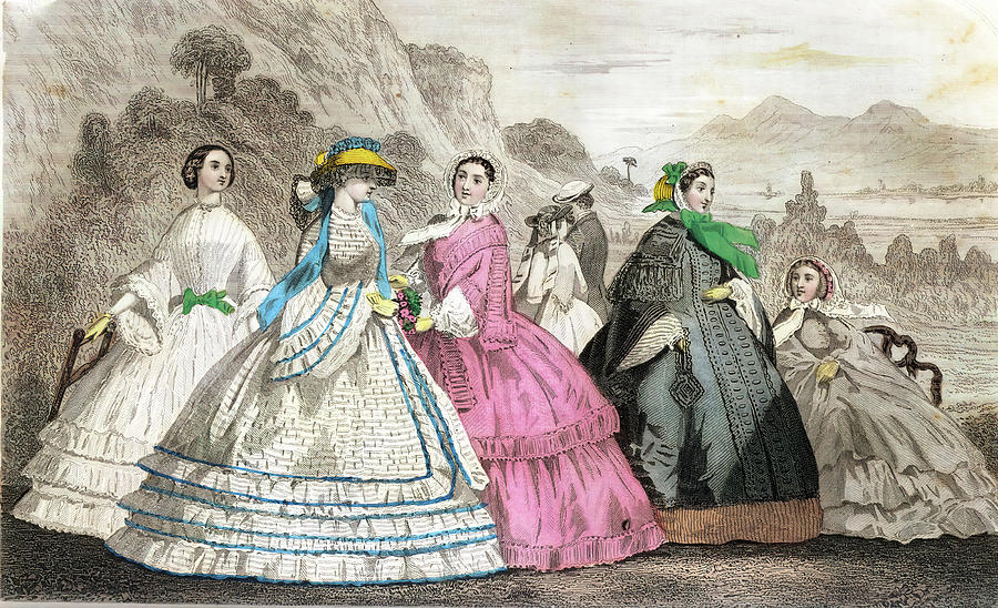 Women at a ball wearing Victorian era dresses Photograph by Steve Estvanik