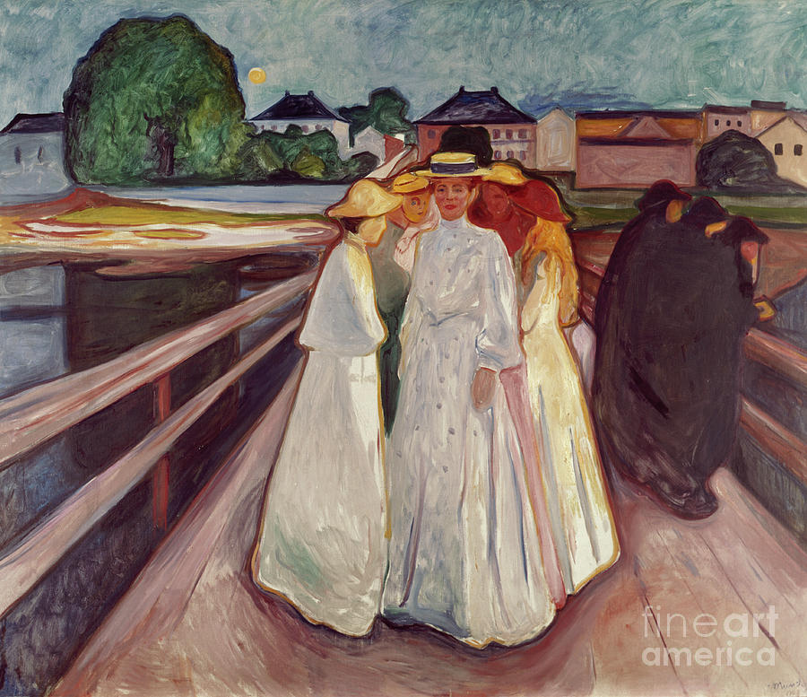 Women at the bridge, 1903 Painting by O Vaering by Edvard Munch