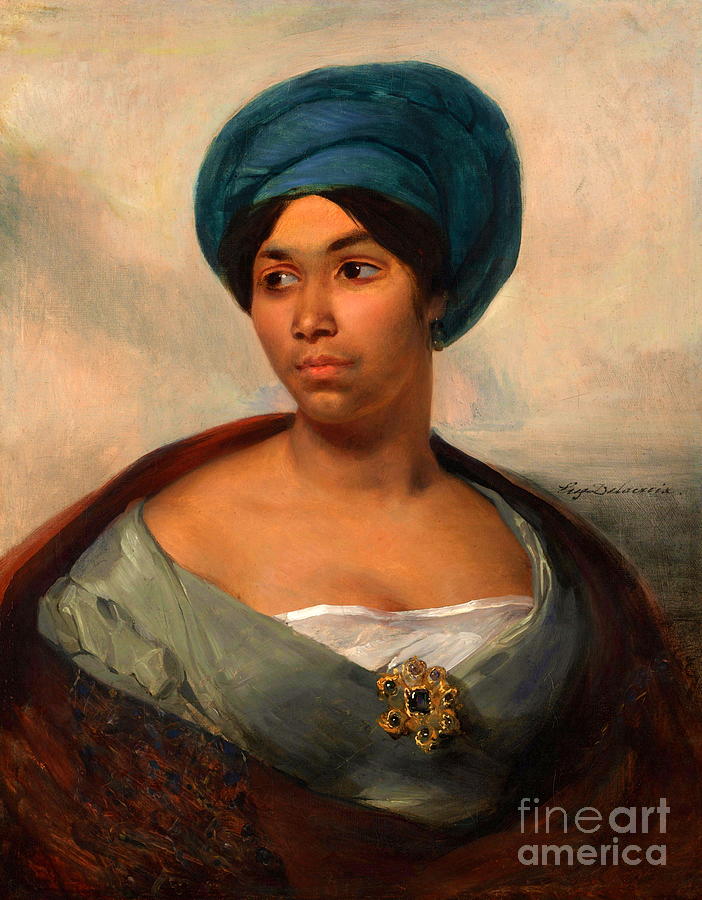 Women in a Blue Turban Painting by Eugene Delacroix