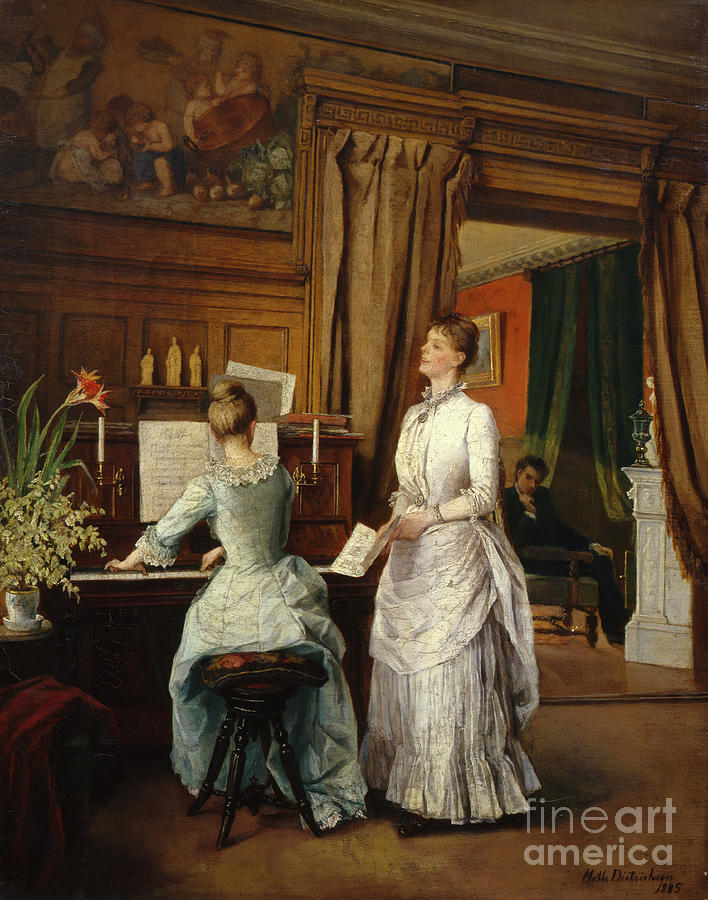 Women in the music room, 1885 Painting by O Vaering by Mathilde Dietrichson
