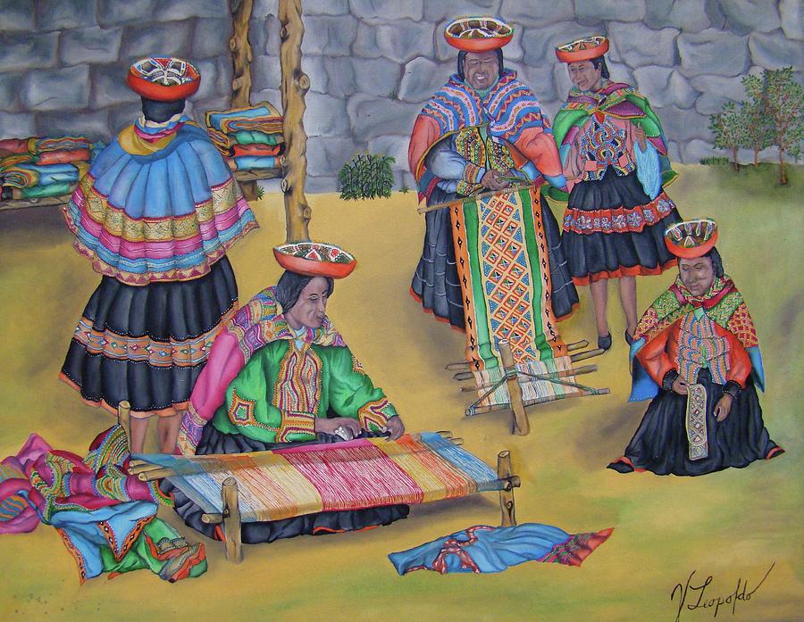 Women knitting of the Cuzco Painting by Jleopold Jleopold