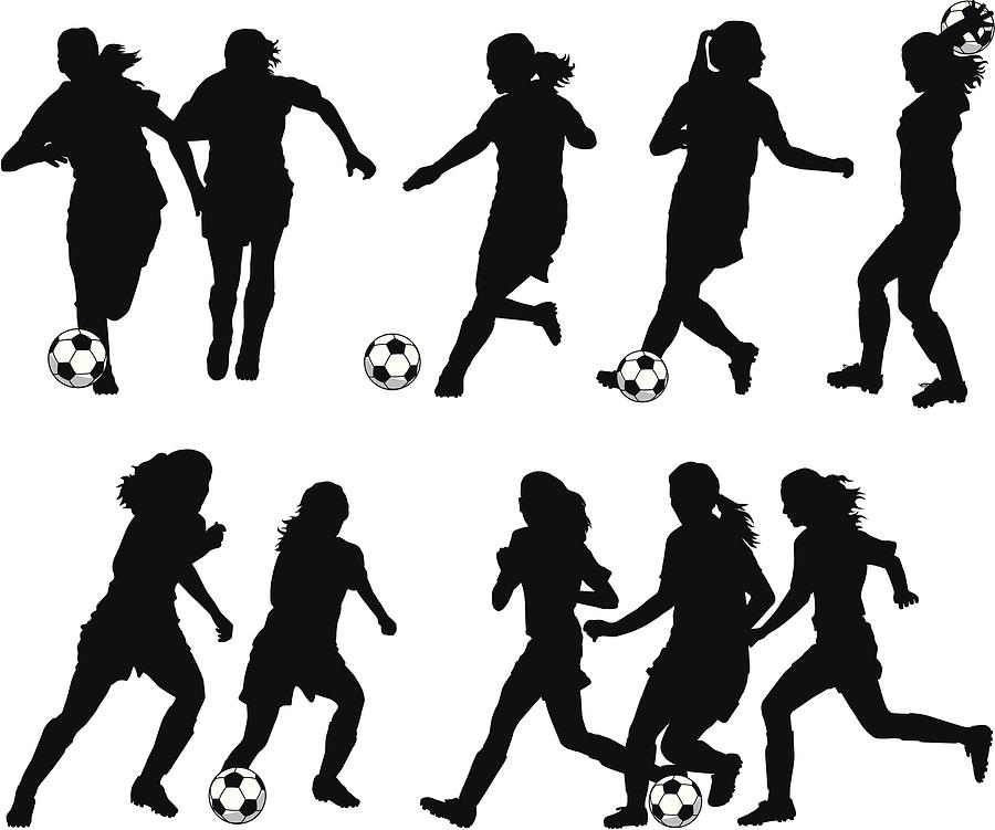 Women Soccer Player Silhouettes Drawing by D-l-b