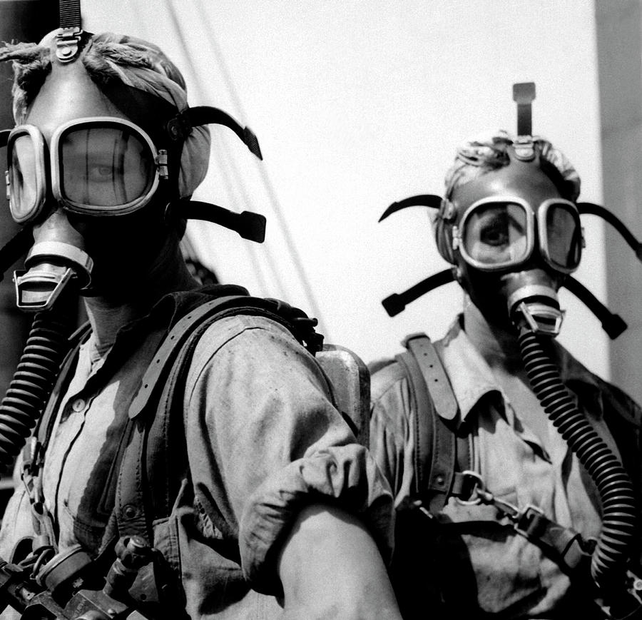 Women Wearing Oxygen Masks For Work In Steel Industry - 1943 Photograph by War Is Hell Store