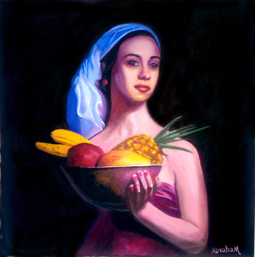 painting of woman made of fruit