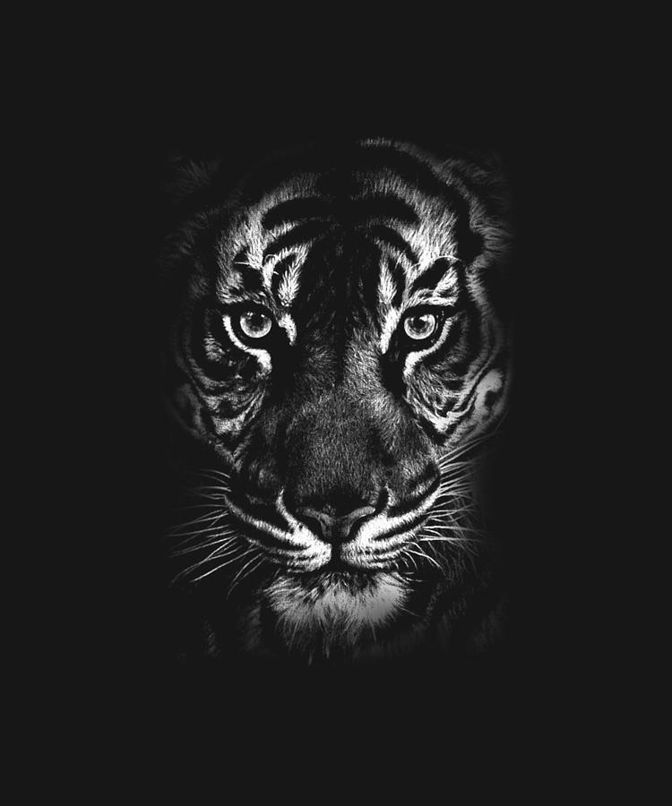 Womens Fearless Eye Of The Tiger Face Print Black And White Graphic ...