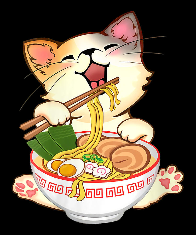 Womens Ramen Cat Anime Kawaii Neko Japanese Girls Official Teenager V ...