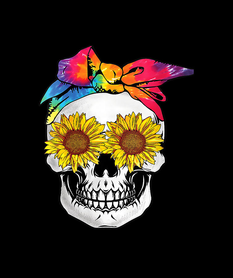 Womens Sunflower Skull Tie Dye Bandana Emo Hippie Sugarskull Lovers ...