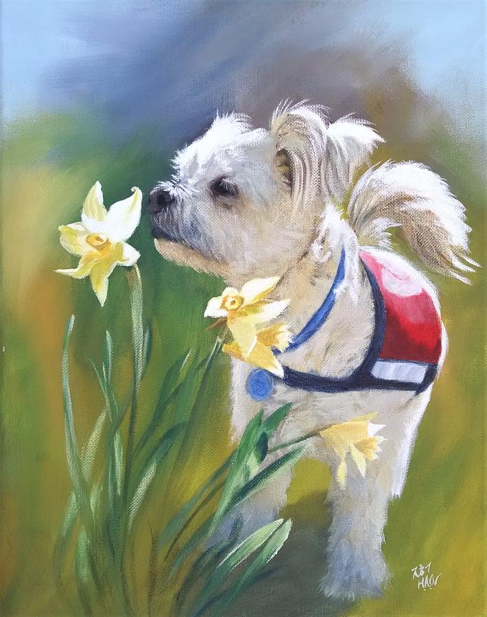 Puppy Dog Painting - Wonder how that tastes by Helian Osher Puppy Dog Painting - Wonder how that tastes by Helian Osher
