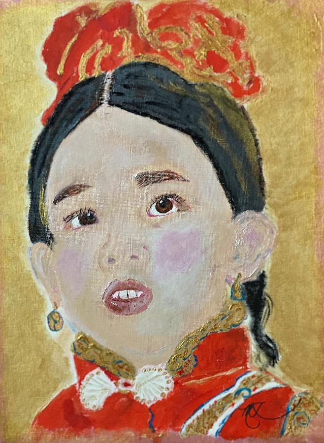 Asian Girl At Chinese New Year Eyes Full Of Wonder  Painting by Melody Fowler