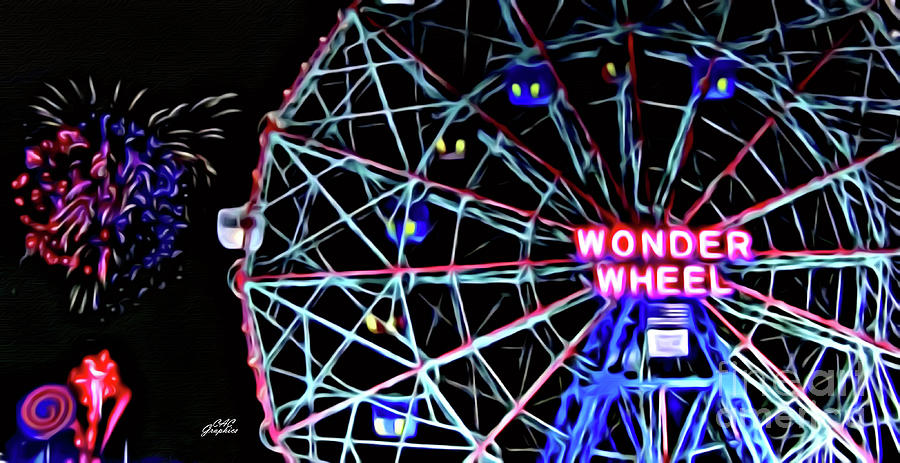 Wonder Wheel Fireworks Digital Art by CAC Graphics