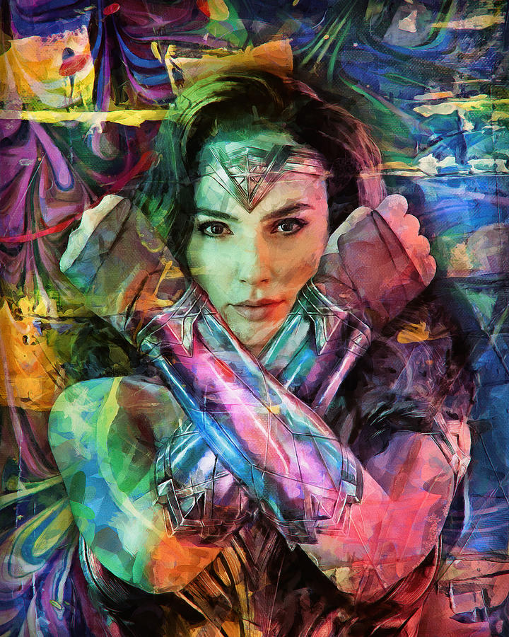 Hollywood Painting - Wonder Woman - Gal Gadot by SampadArt Gallery
