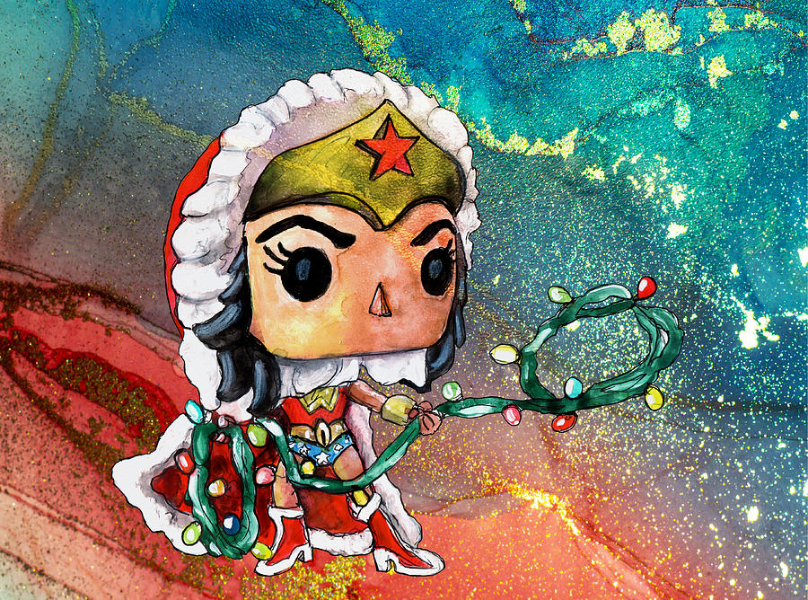 Wonder Woman Holiday Funko Painting by Miki De Goodaboom
