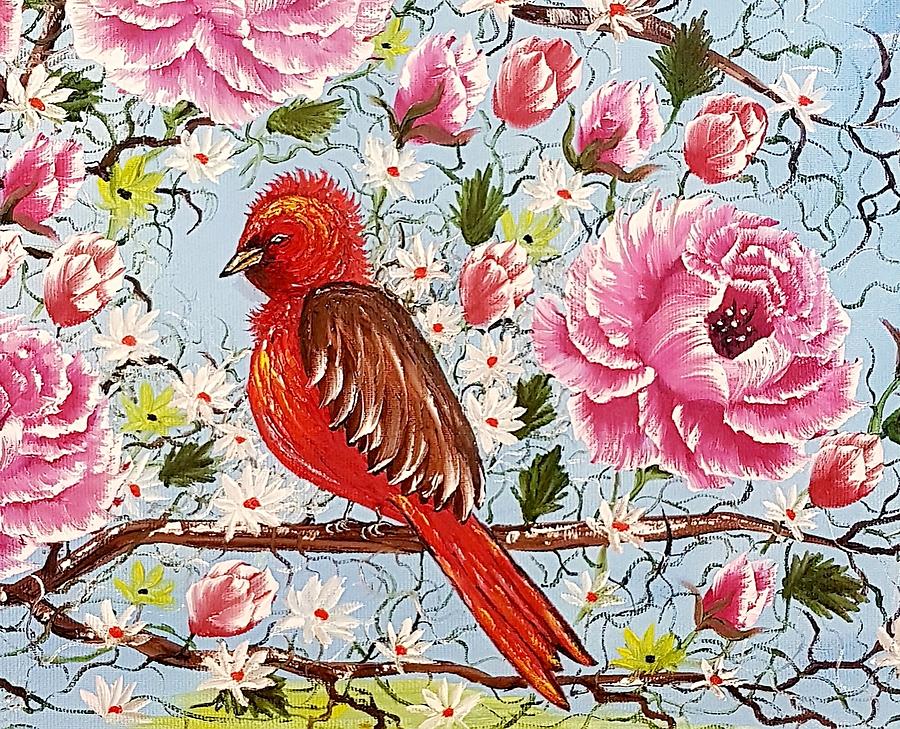 Wonderful Bird Of Beauty Close Up Red Painting