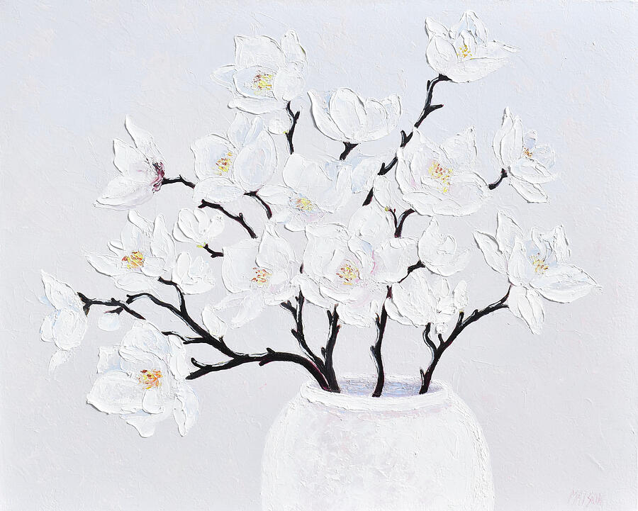 Wonderful in White - magnolias still life Painting by Jan Matson Wonderful in White - magnolias still life Painting by Jan Matson