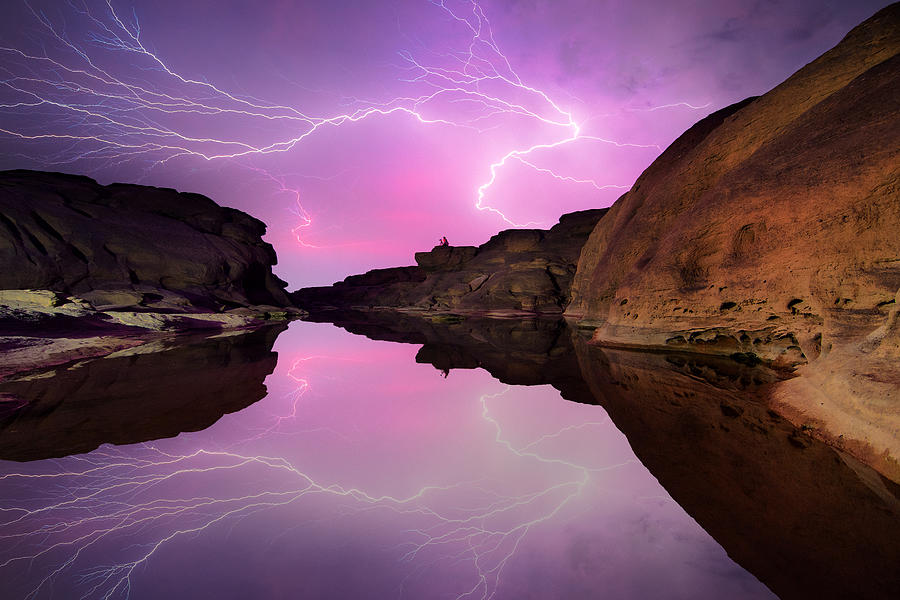 Wonderful lightning at Sam Phan Bok Ubon Ratchathani Northeastern of Thailand Photograph by Suchart Kuathan